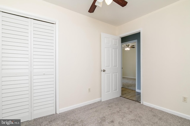 167 Shamrock Dr, Salisbury, MD 21804 - unfurnished bedroom featuring carpet, baseboards, a closet, and a ceiling fan