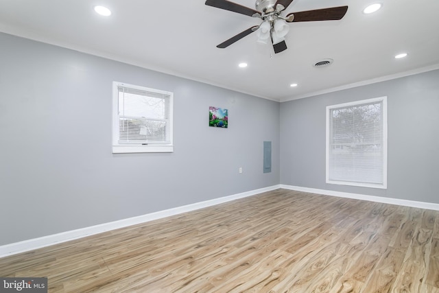 167 Shamrock Dr, Salisbury, MD 21804 - spare room featuring wood finished floors, recessed lighting, baseboards, ornamental molding, and ceiling fan