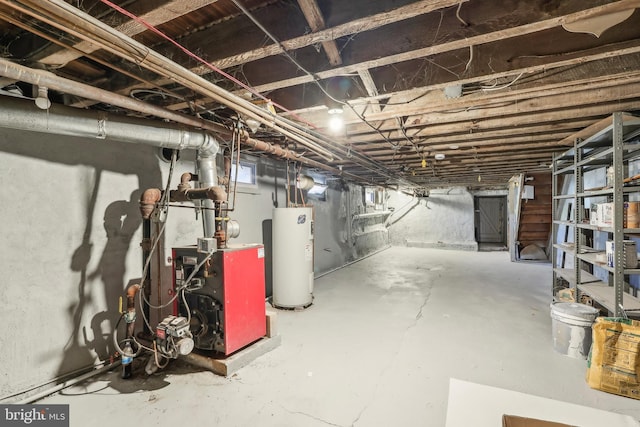 basement featuring gas water heater