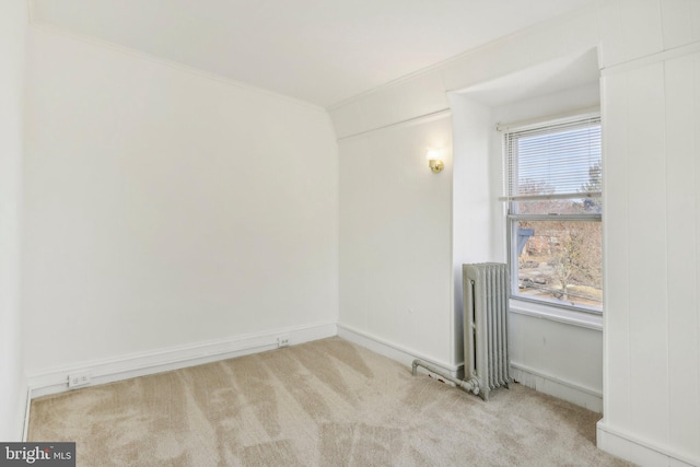 carpeted spare room with radiator