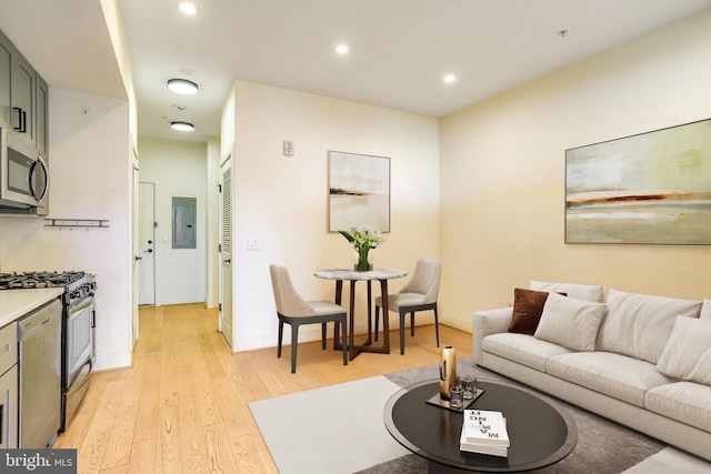 1510 N Capitol St NW Unit 102, Washington, DC 20002 - living area featuring light wood-style floors, electric panel, recessed lighting, and baseboards