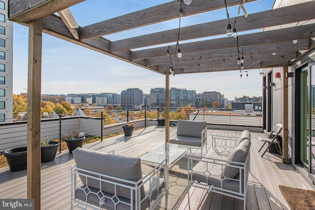 1510 N Capitol St NW Unit 102, Washington, DC 20002 - wooden terrace with a view of city, a pergola, and outdoor lounge area