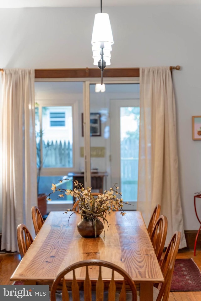 dining space with hardwood / wood-style flooring and a healthy amount of sunlight