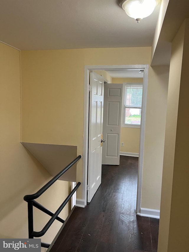 hall with dark wood-type flooring