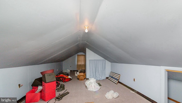 additional living space featuring carpet flooring and vaulted ceiling