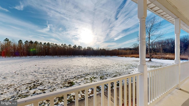 view of yard layered in snow