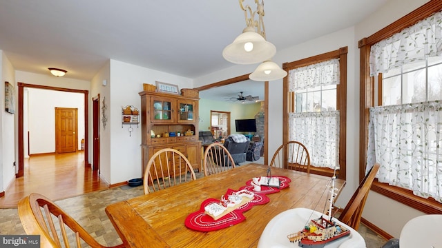 dining area with ceiling fan