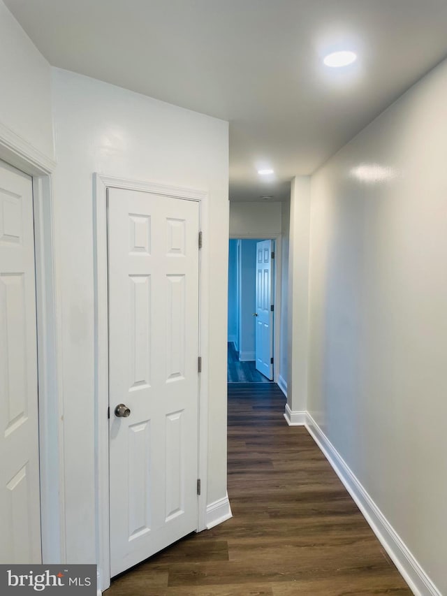 hallway with dark wood-type flooring