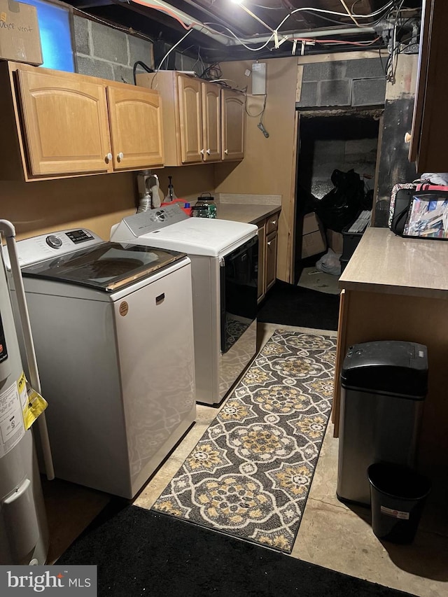316 Spring Valley Rd, Reading, PA 19605 - laundry area featuring cabinet space, separate washer and dryer, and water heater