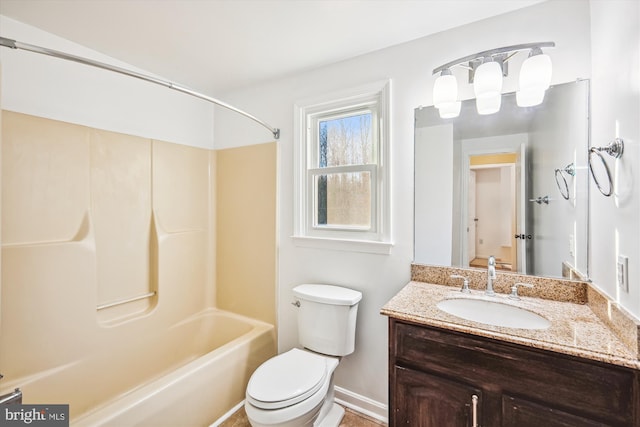 full bathroom with vanity, toilet, and shower / washtub combination