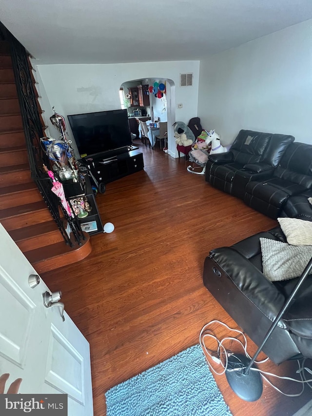 living room with hardwood / wood-style flooring