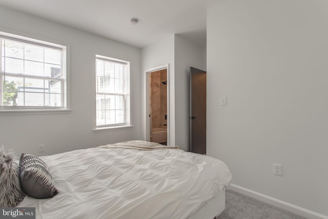 carpeted bedroom with connected bathroom