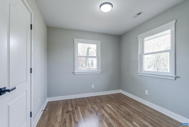 unfurnished bedroom featuring wood-type flooring and multiple windows