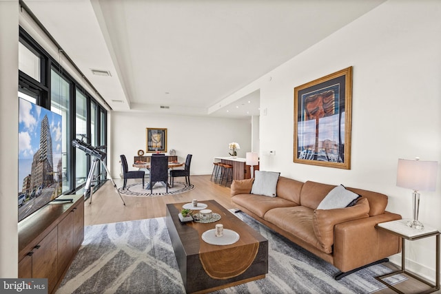 living room featuring light hardwood / wood-style flooring