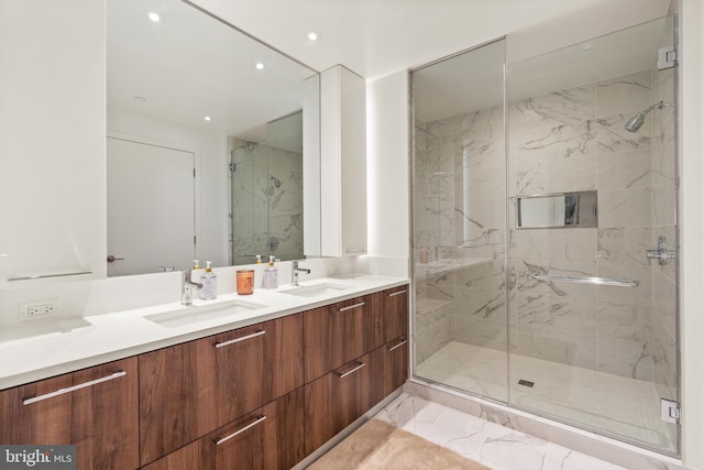 bathroom with vanity and walk in shower