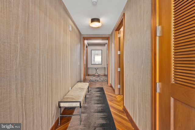 hallway featuring light parquet floors