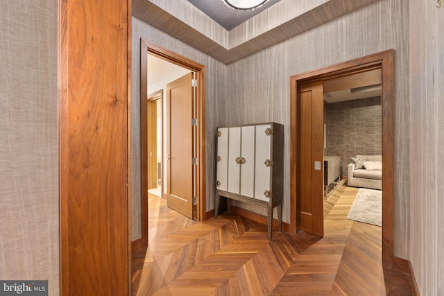 hallway with light parquet flooring