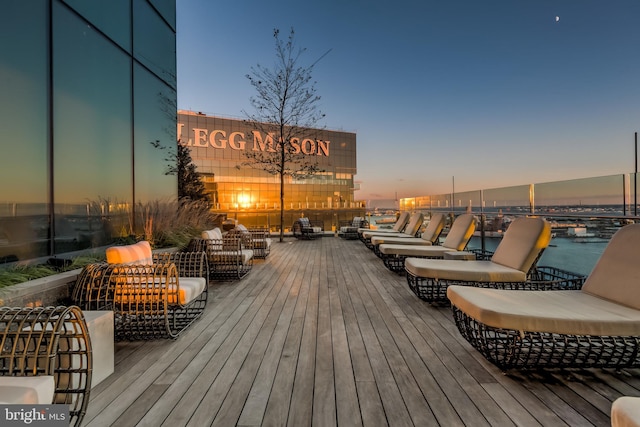 deck at dusk with a water view