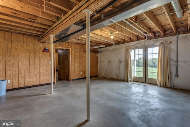 basement with wood walls