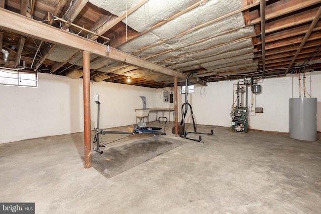 basement featuring gas water heater