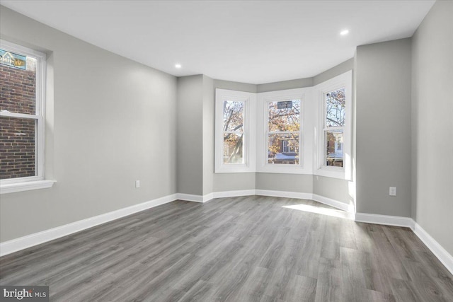 spare room with dark hardwood / wood-style floors