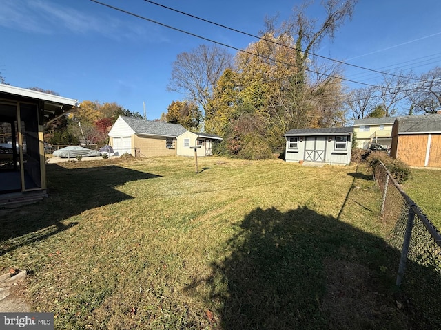 view of yard with a storage shed