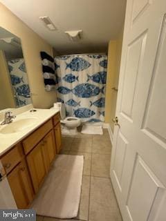 bathroom featuring tile patterned floors, vanity, and toilet