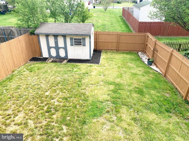 view of yard with a storage unit