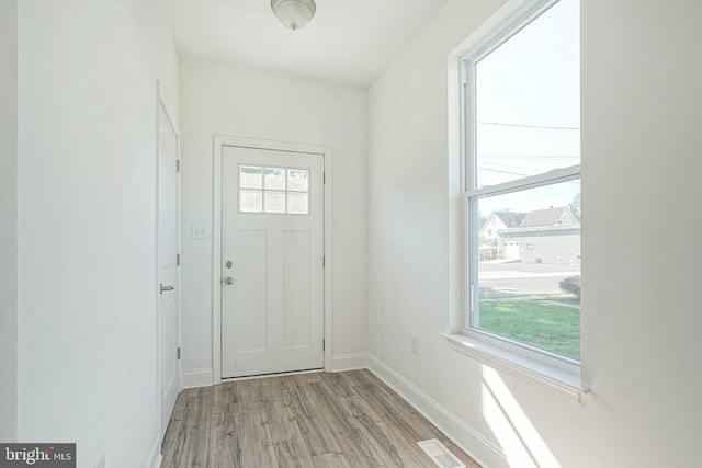 doorway to outside featuring light hardwood / wood-style floors