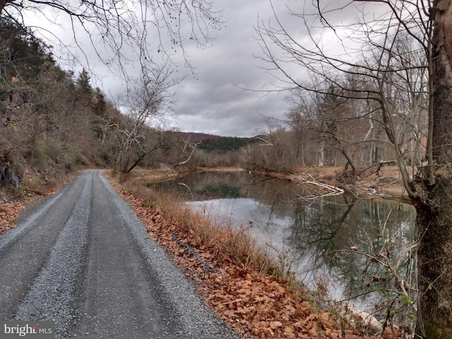 598 Honey Locust Ln, Great Cacapon, WV 25422 - view of asphalt road with a water view and a wooded view