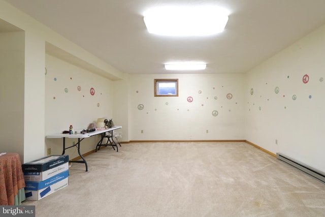 interior space featuring light carpet and baseboard heating