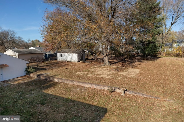 view of yard with a storage shed