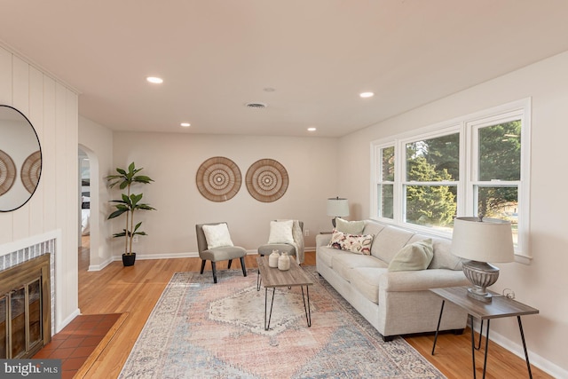 living room with hardwood / wood-style flooring