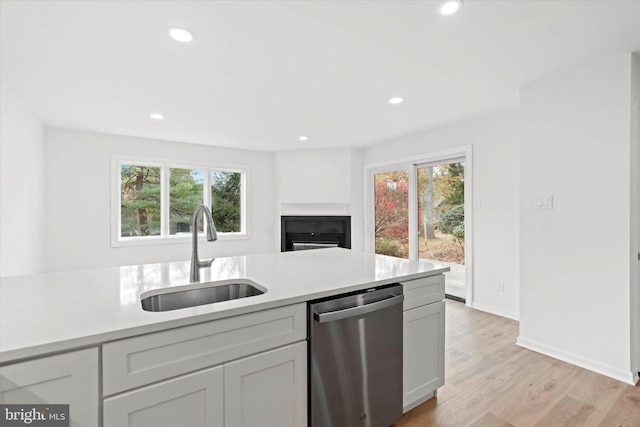 kitchen with dishwasher, light wood-type flooring, and sink