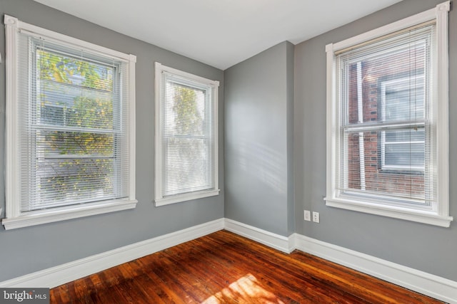 spare room featuring hardwood / wood-style floors and plenty of natural light