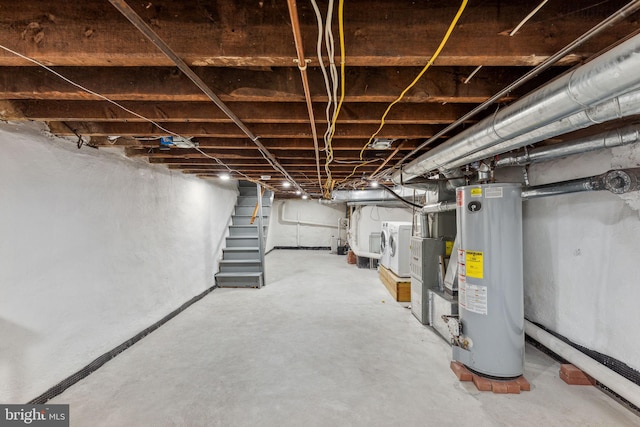 basement with separate washer and dryer and water heater