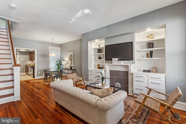 living room with hardwood / wood-style flooring