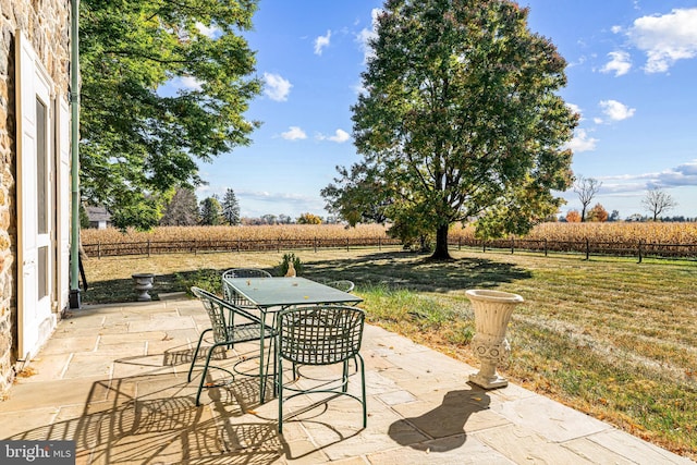 view of patio / terrace with a rural view