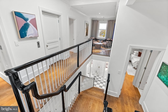1524 33rd St NW, Washington, DC 20007 - stairway featuring wood finished floors and ornamental molding