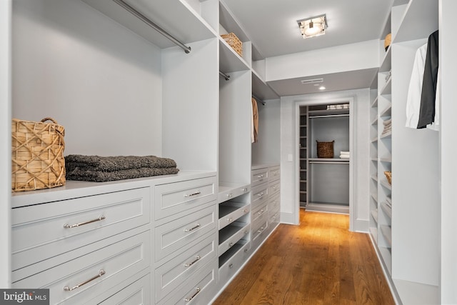 walk in closet featuring dark hardwood / wood-style flooring