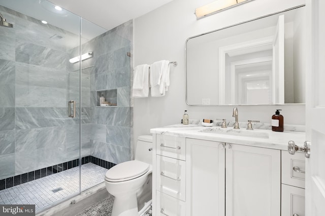 1524 33rd St NW, Washington, DC 20007 - full bath with vanity, a shower stall, and recessed lighting