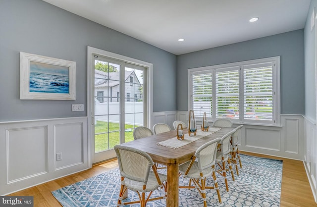 dining area with light wood-type flooring