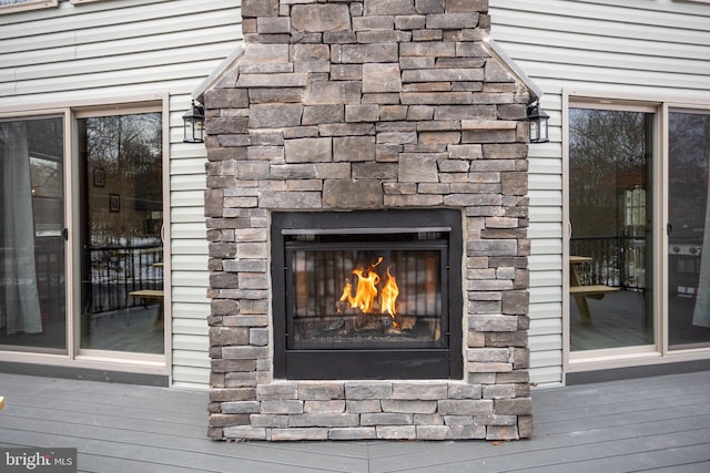 interior details featuring a fireplace