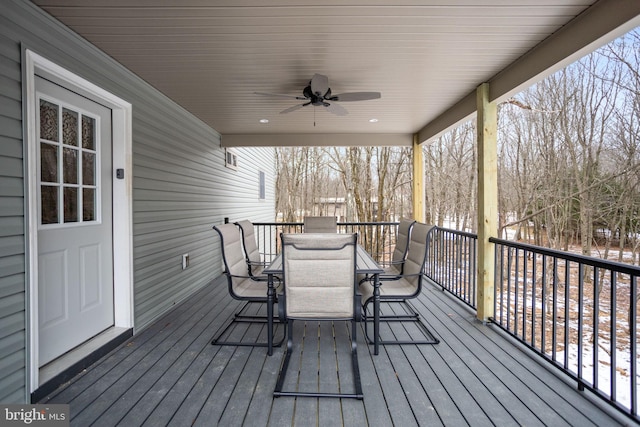 wooden deck with ceiling fan