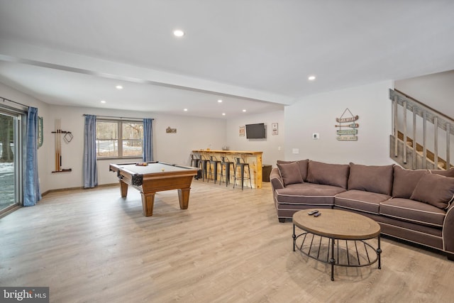 recreation room featuring light hardwood / wood-style floors and pool table