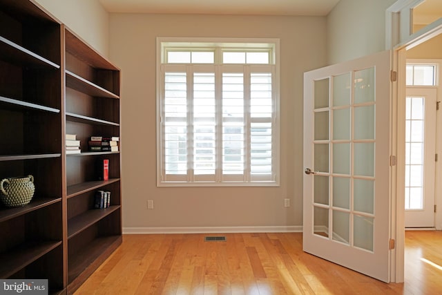 interior space with light hardwood / wood-style floors