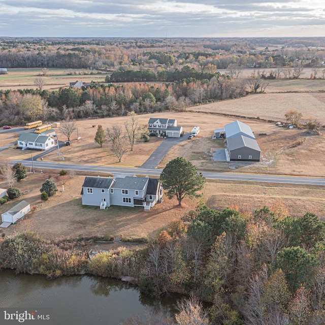 bird's eye view with a rural view and a water view