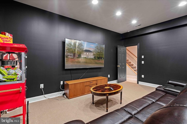 cinema room featuring carpet