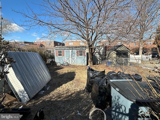 view of yard with a shed