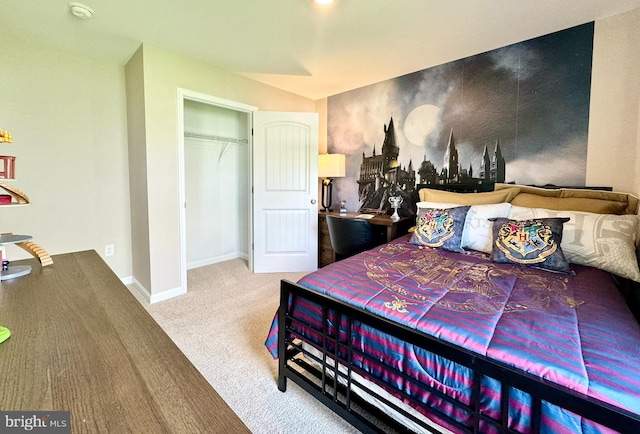 carpeted bedroom with a closet